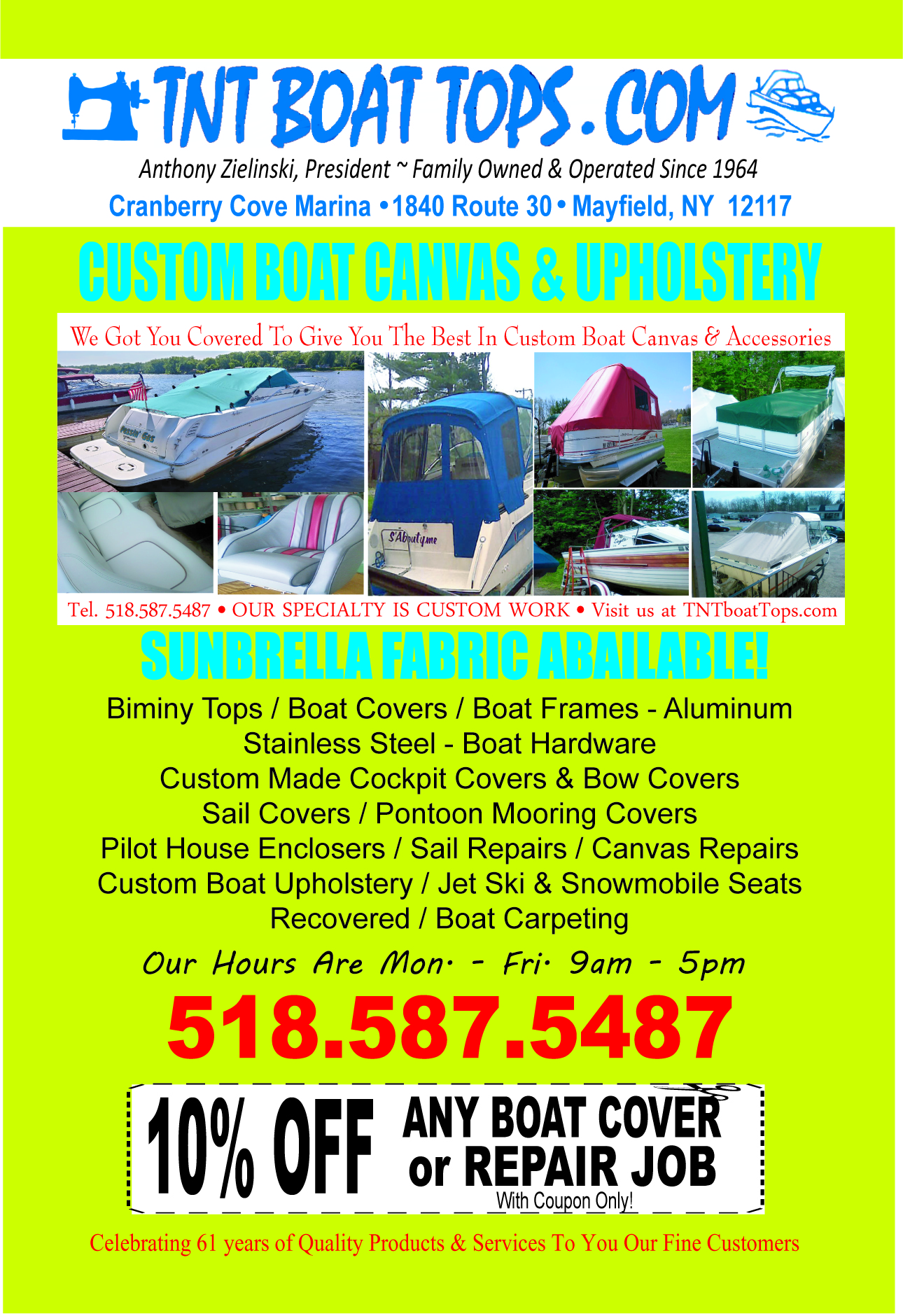 TNT Custom Boat Canvas Upholstery!